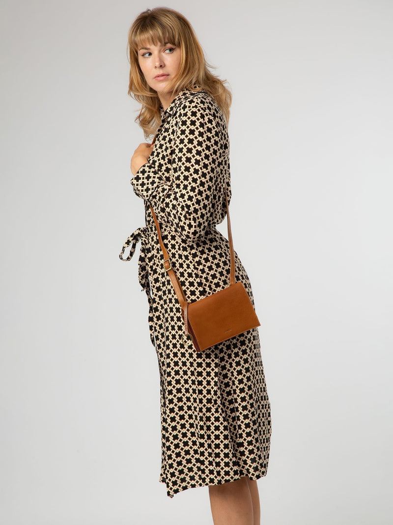 Conkca Brown Fleur Leather Cross-Body Bag