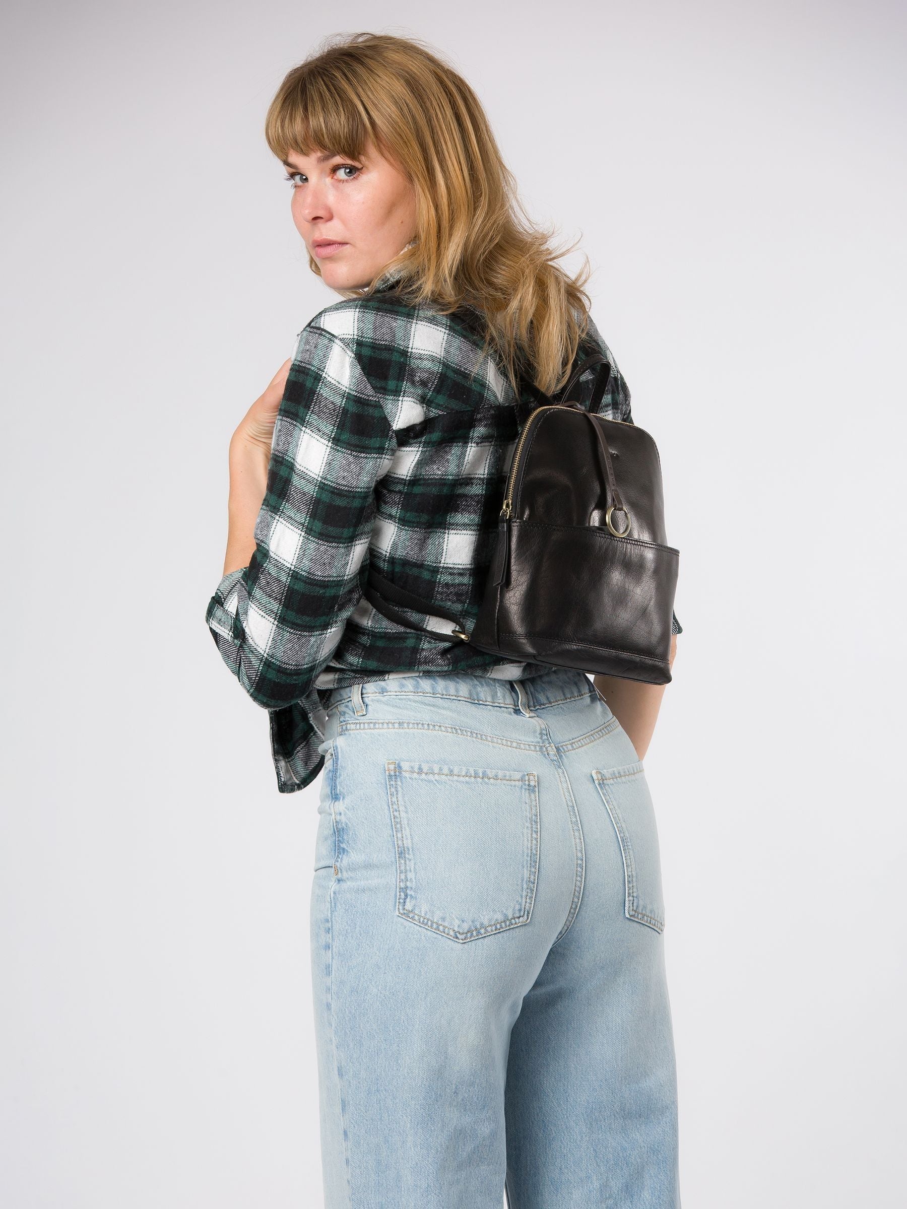 Conkca Black Adelle Leather Backpack