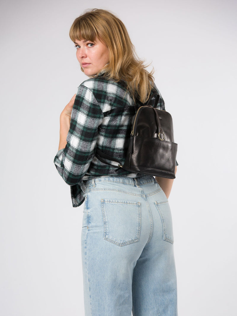 Conkca Black Adelle Leather Backpack