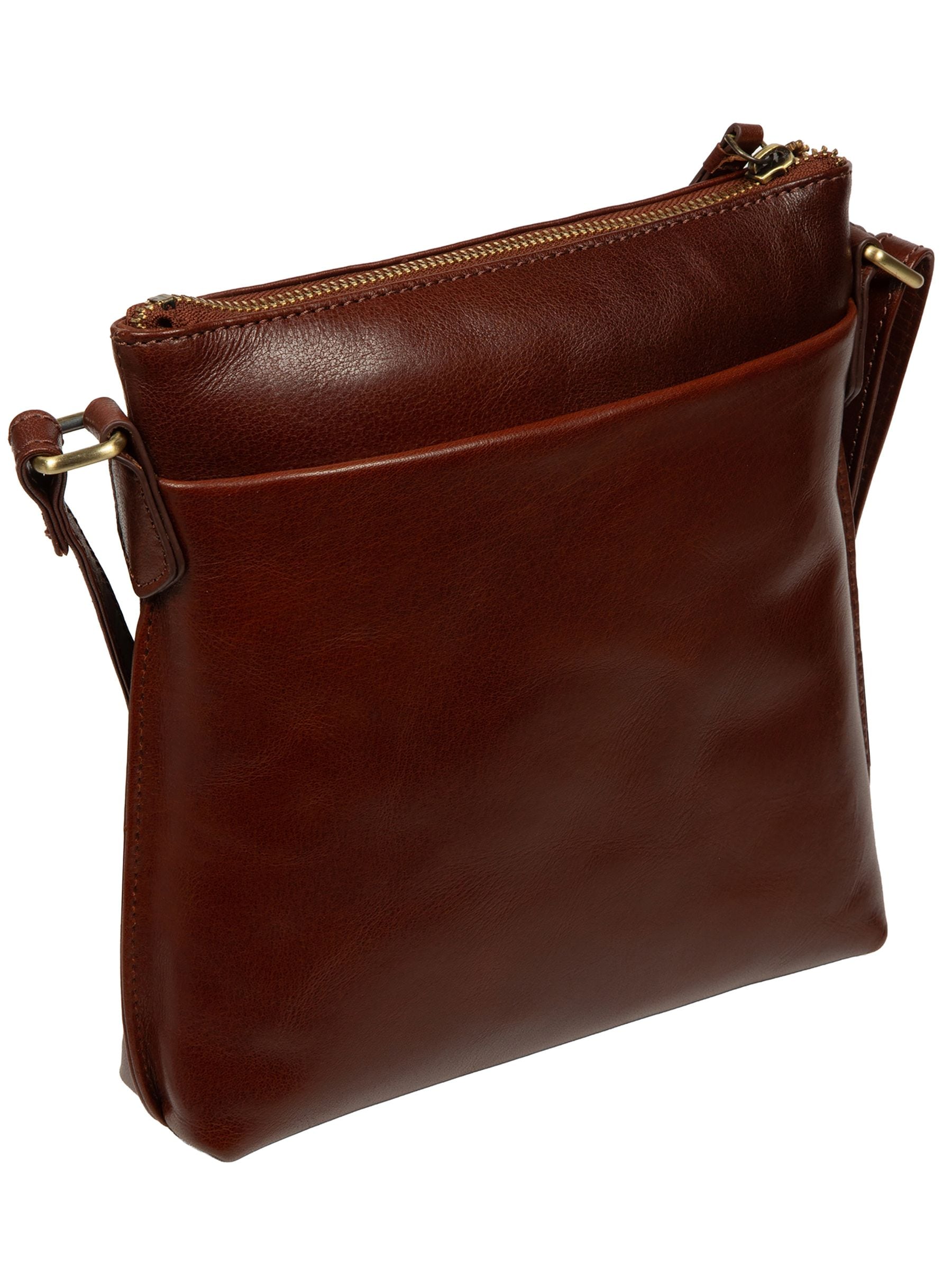 Conkca Cassia brown leather cross-body bag, imported from the UK