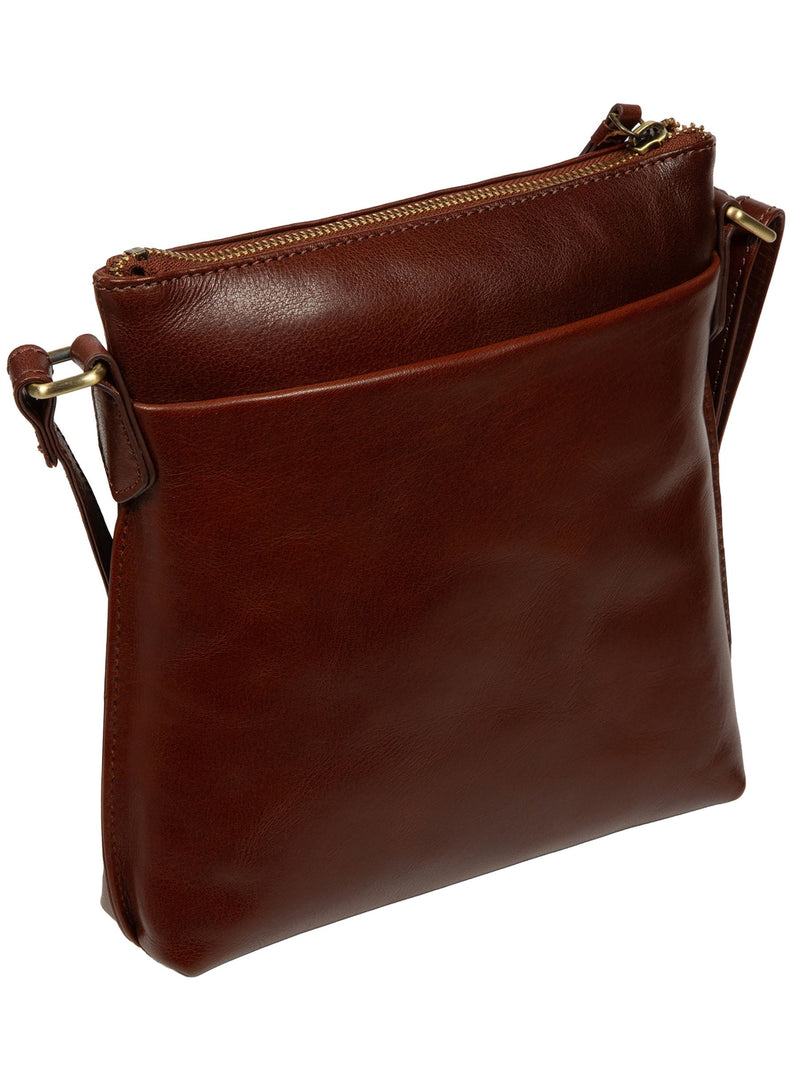 Conkca Cassia brown leather cross-body bag, imported from the UK