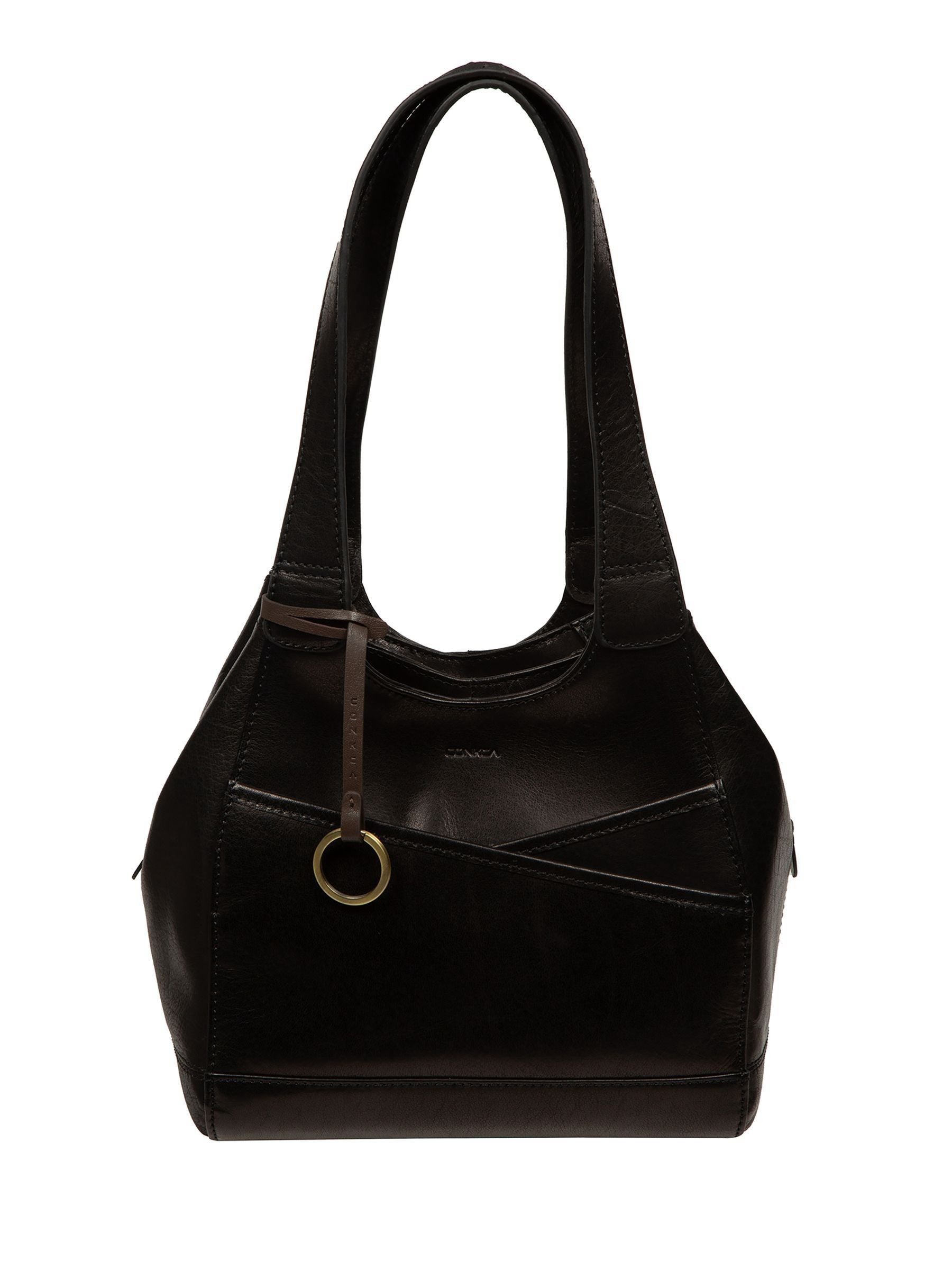 Conkca black Vesper leather handbag with brass fittings (British brand)