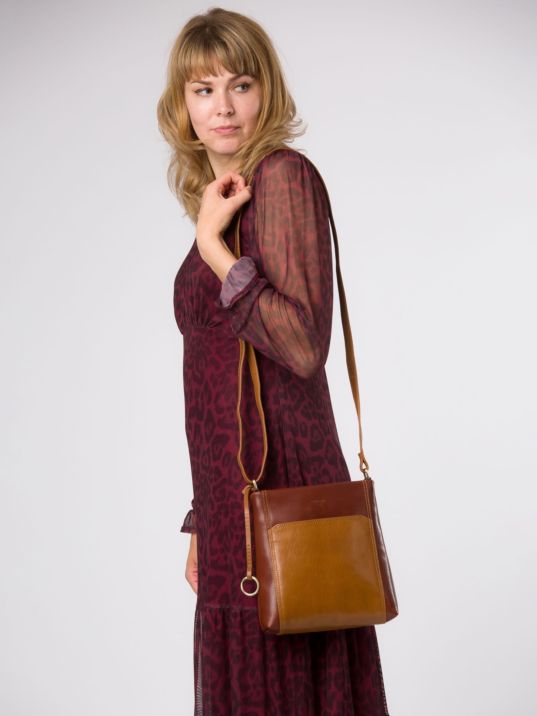 Conkca Marissa cross-body bag brown leather, imported from the UK
