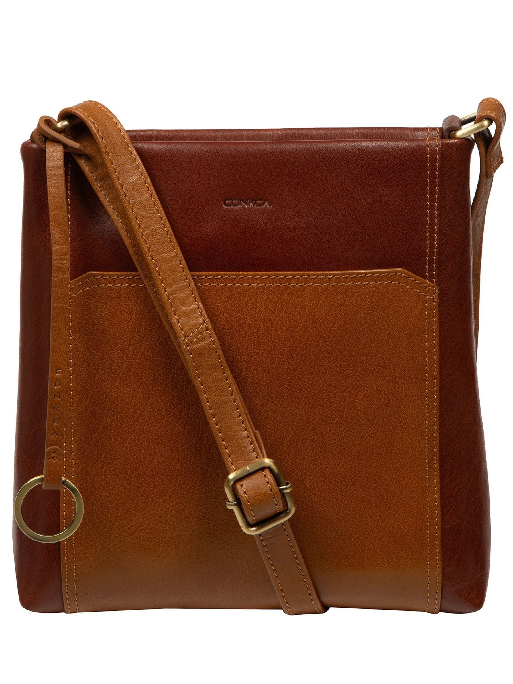 Conkca Marissa cross-body bag brown leather, imported from the UK