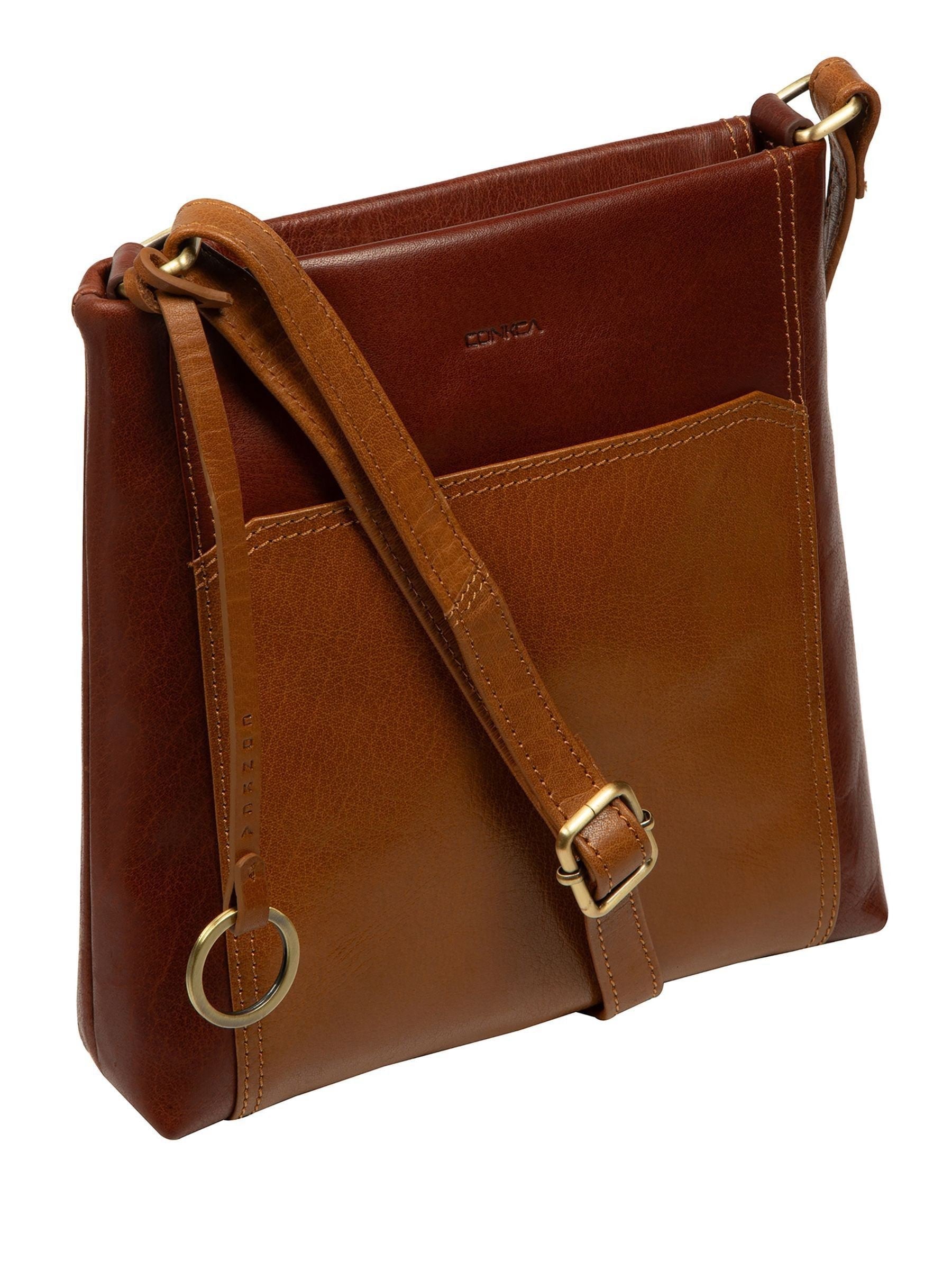 Conkca Marissa cross-body bag brown leather, imported from the UK