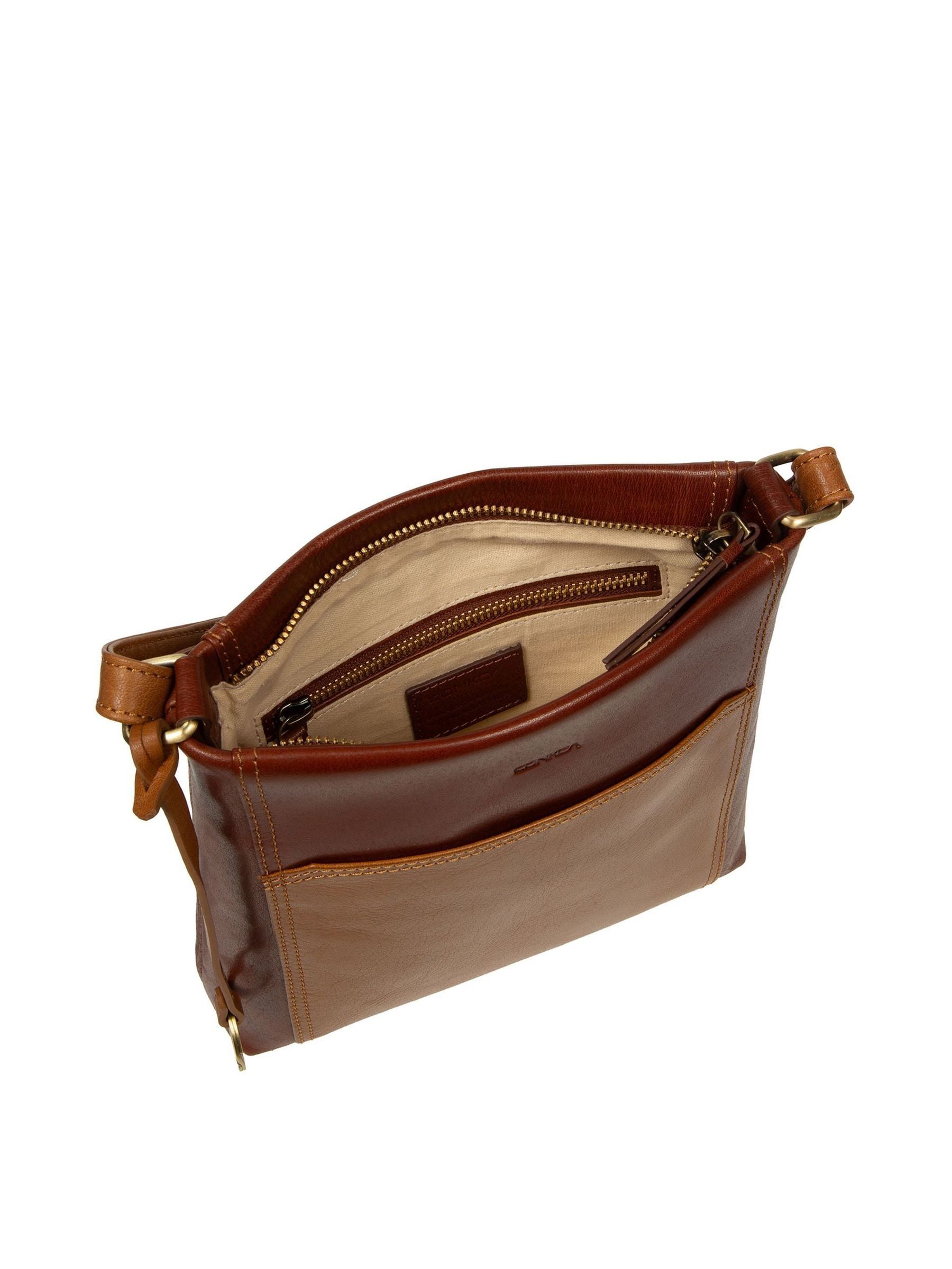 Conkca Marissa cross-body bag brown leather, imported from the UK