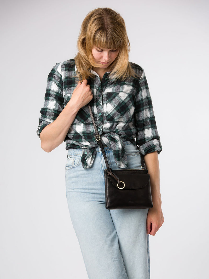 Conkca Black Marietta leather cross-body bag, UK version