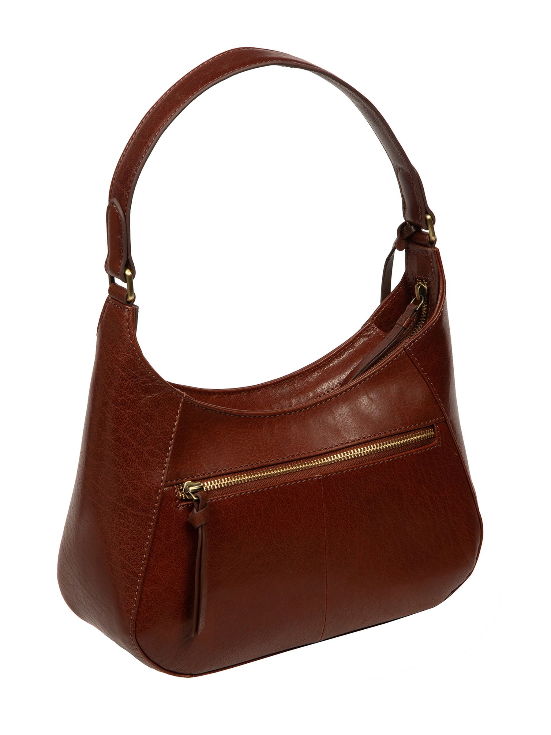 Conkca brown Vivienne leather grab bag with brass fittings, imported from the UK