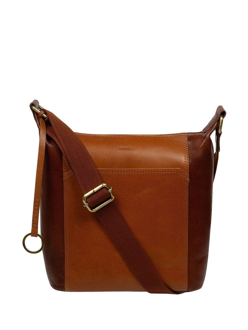 Conkca multi-toned brown leather shoulder bag with adjustable strap, UK version