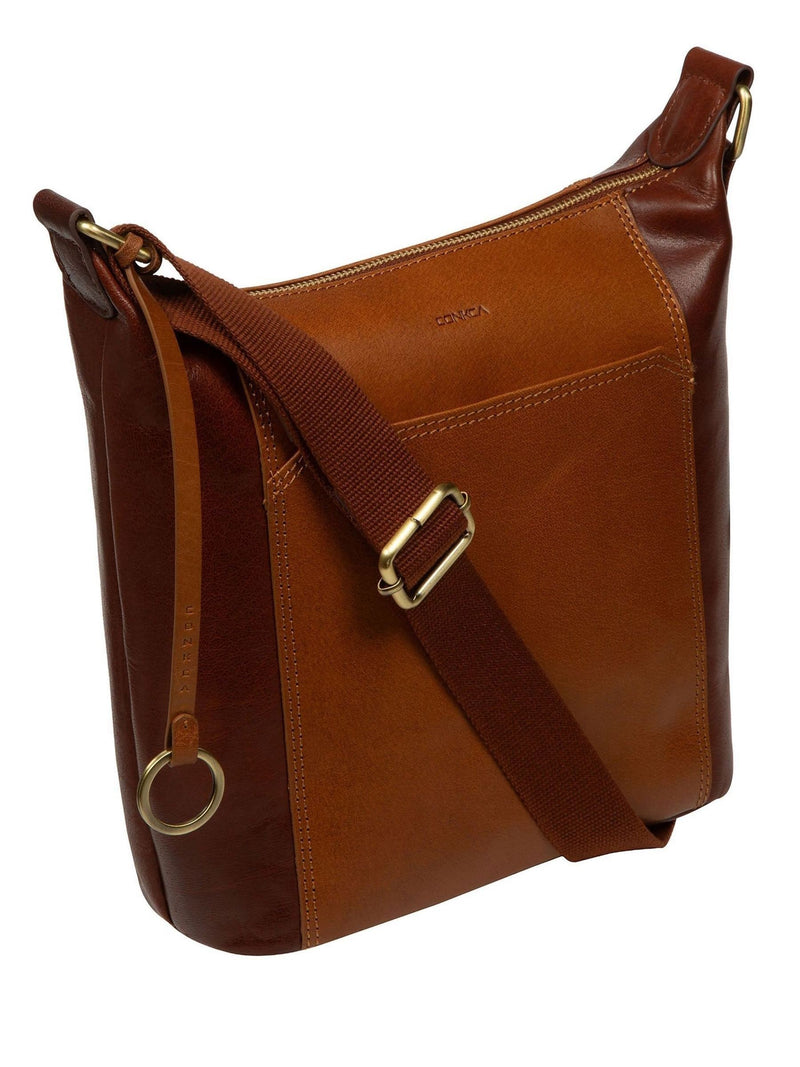Conkca multi-toned brown leather shoulder bag with adjustable strap, UK version