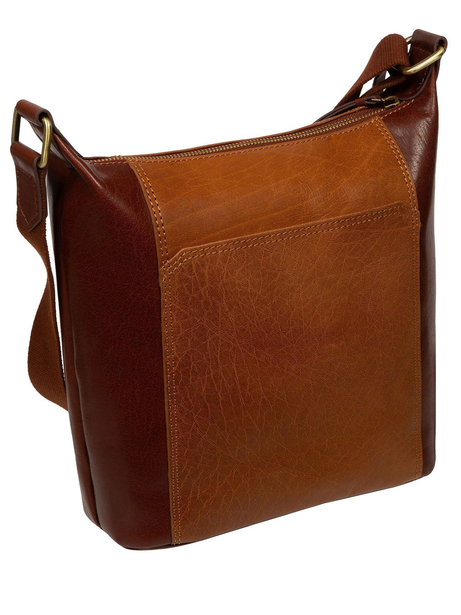 Conkca multi-toned brown leather shoulder bag with adjustable strap, UK version