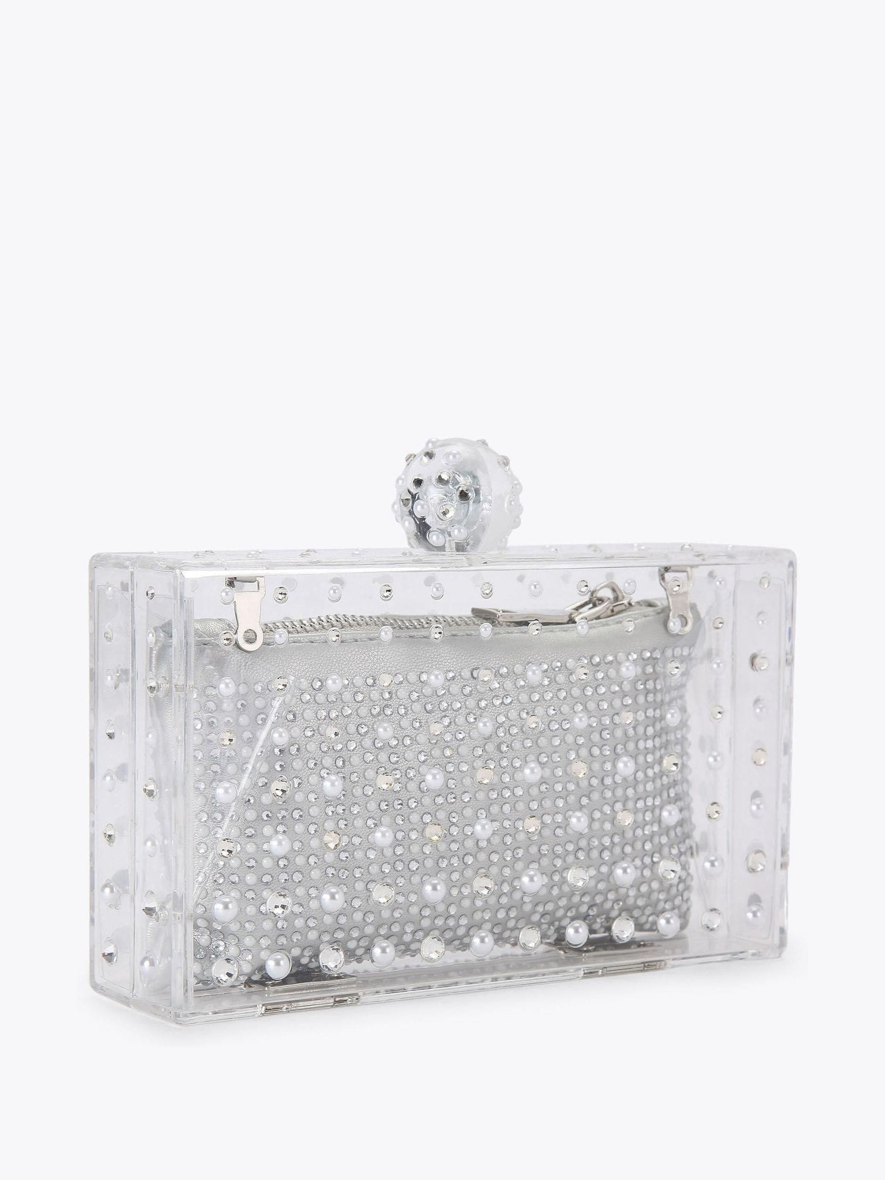 Carvela Cristallo clutch bag in silver tone with crystals, imported from the UK