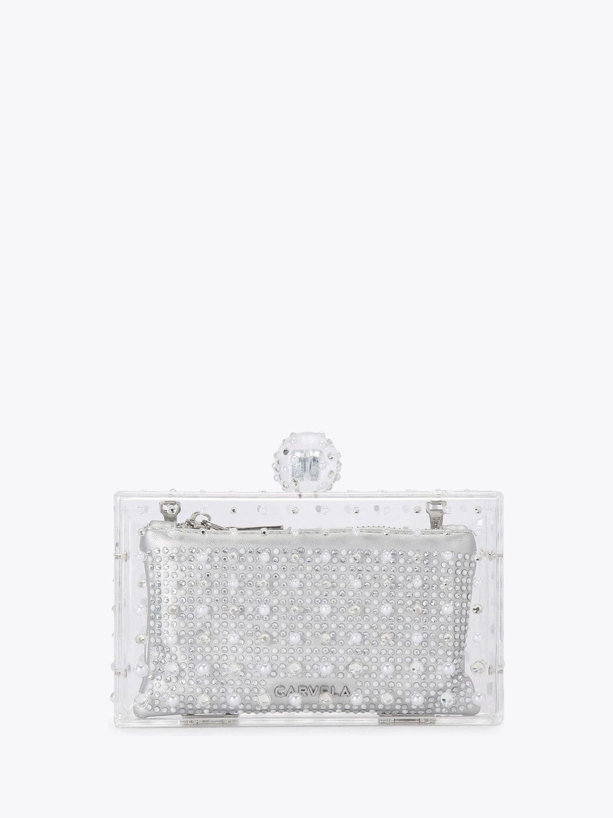 Carvela Cristallo clutch bag in silver tone with crystals, imported from the UK