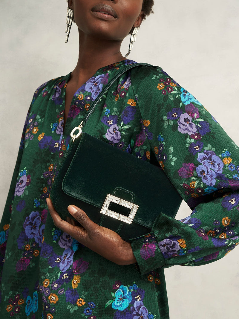 Hobbs Alexandria velvet clutch bag in green, UK version