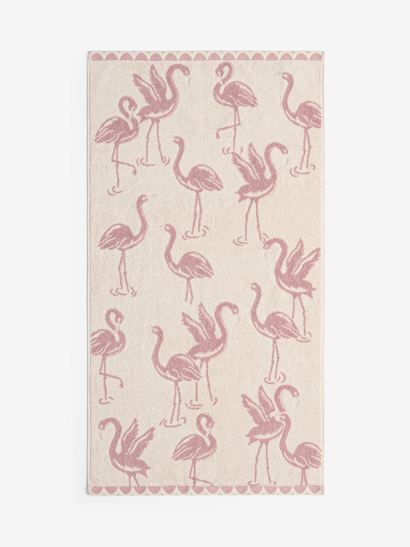 Pink Flamingo towel with sparkle detail hand and bath sizes - British product
