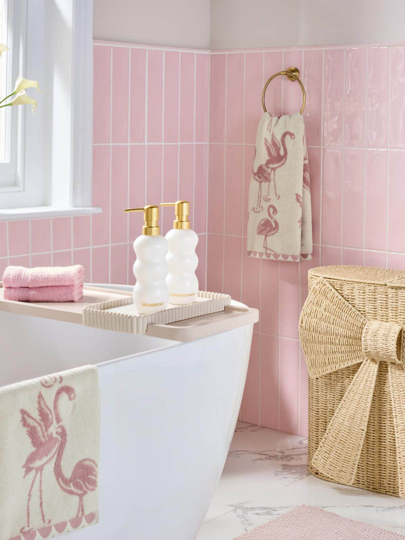 Pink Flamingo towel with sparkle detail hand and bath sizes - British product