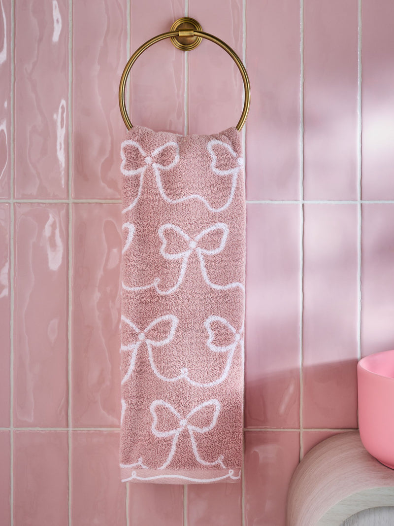 Pink Bow 100% cotton hand and bath towel, imported from the UK