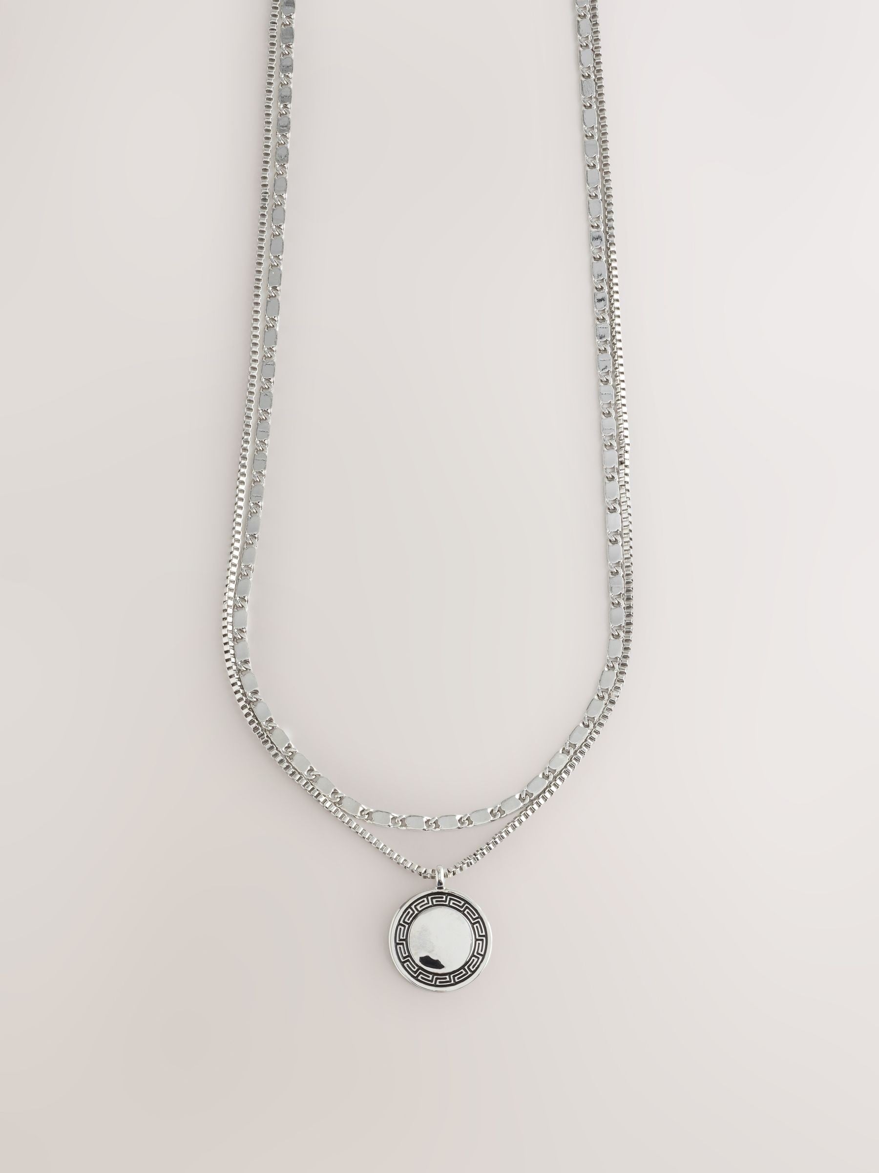 Silver tone layered coin pendant necklace - British product