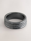 Black rope detail band ring made from zinc - British product