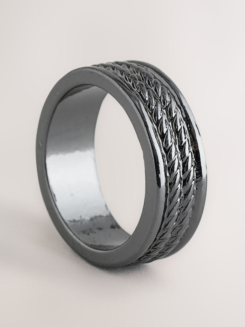 Black rope detail band ring made from zinc - British product