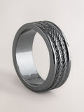 Black rope detail band ring made from zinc - British product
