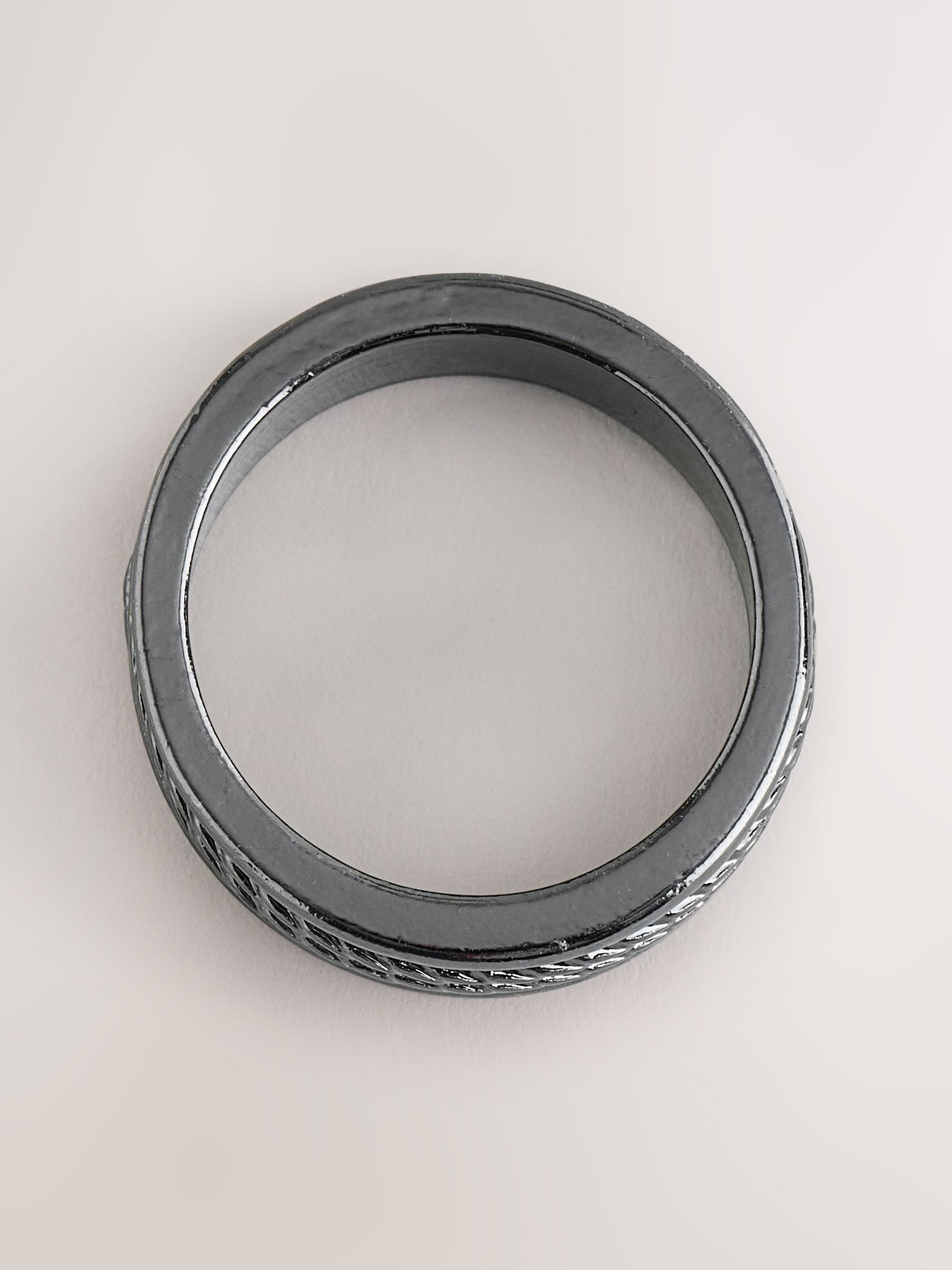 Black rope detail band ring made from zinc - British product