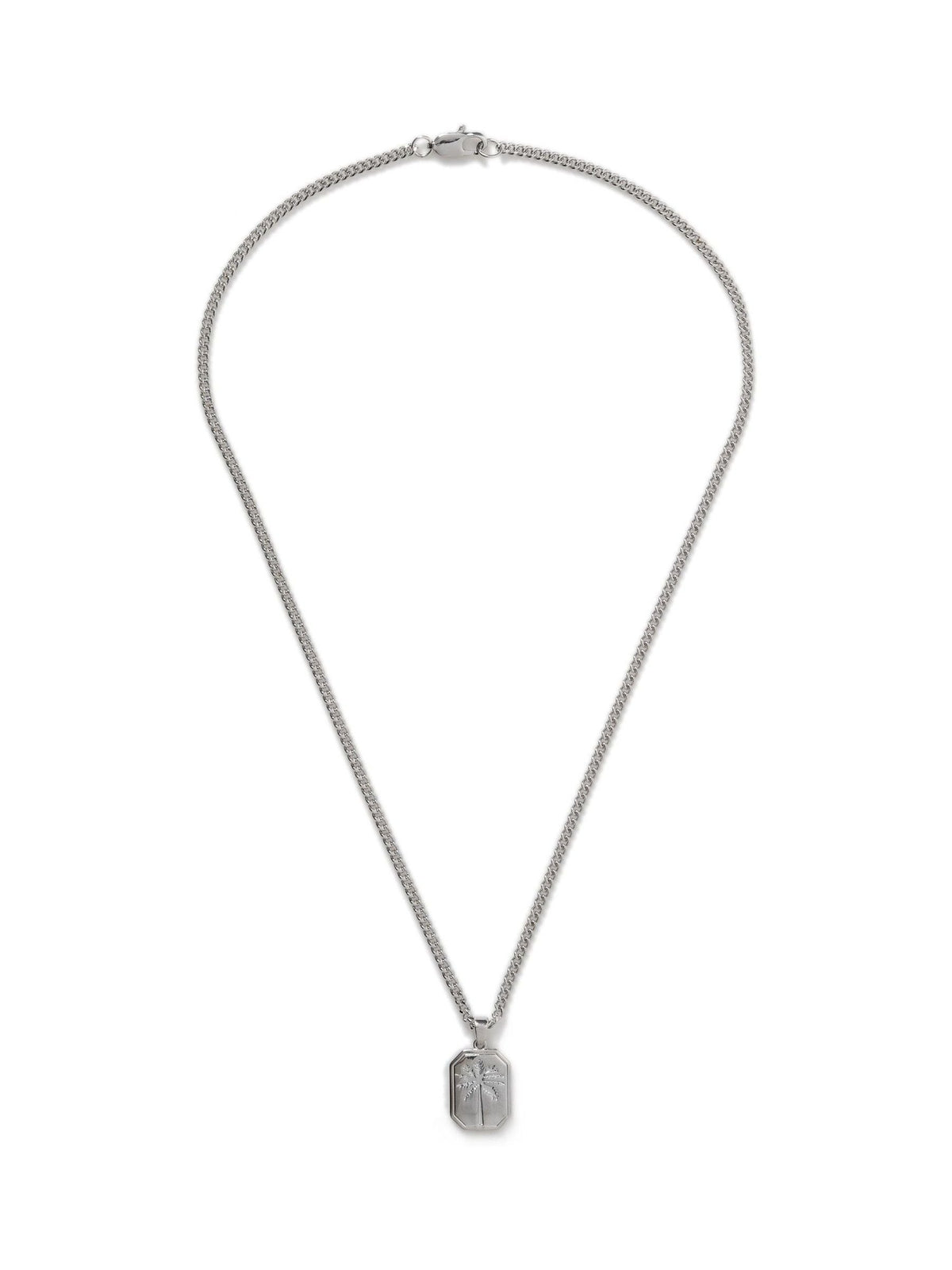 Silver tone palm tree dog tag necklace, UK version