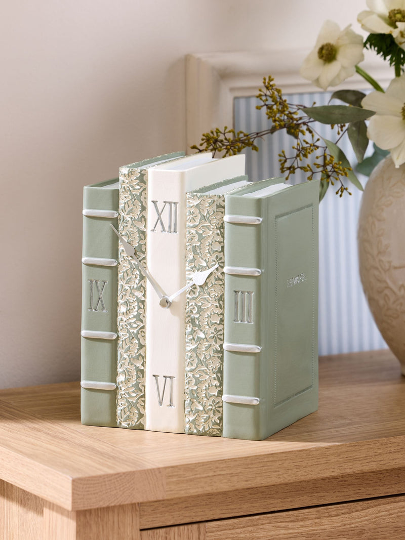 Sage Green Floral Books Clock