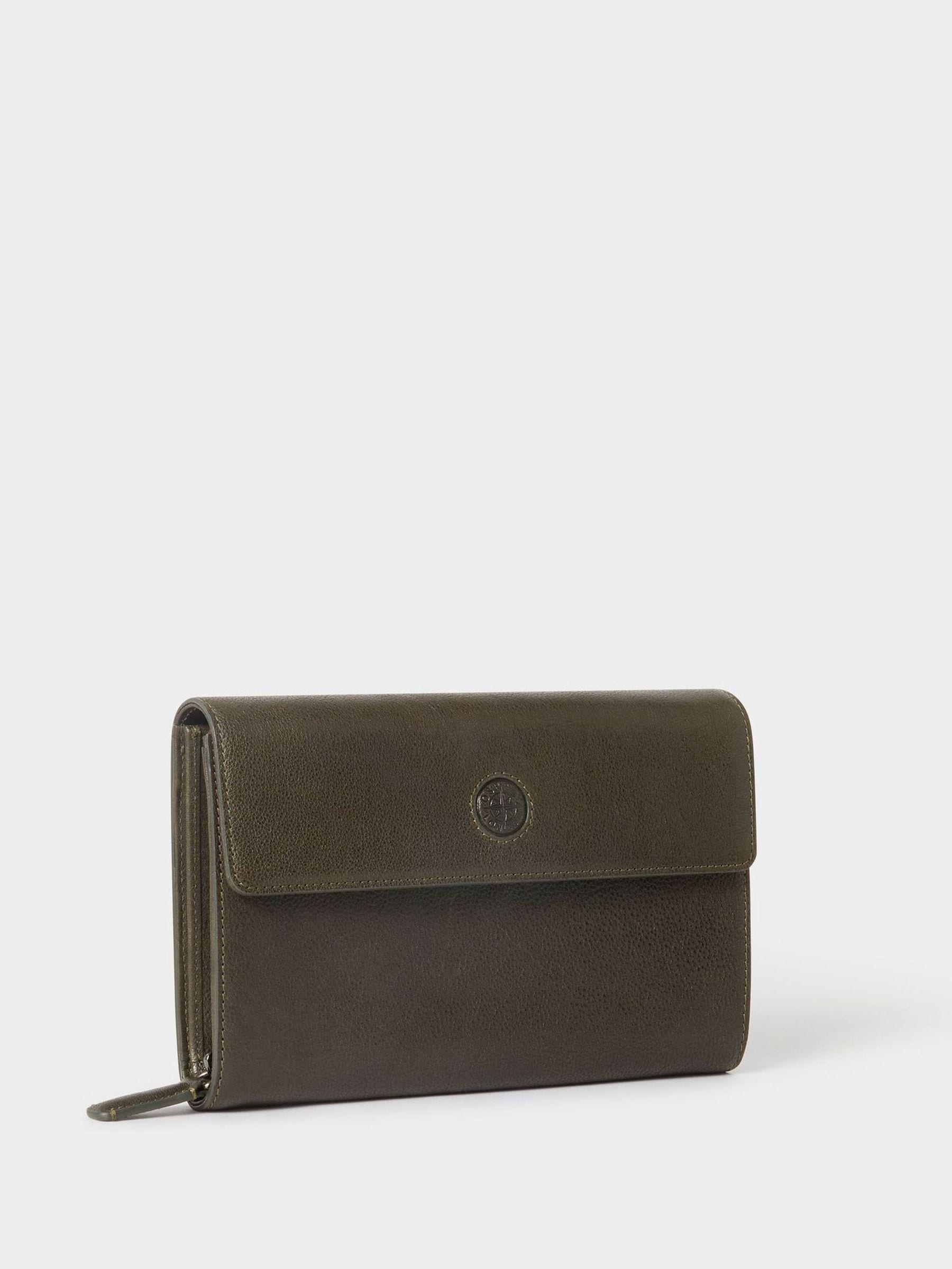 Osprey London green leather Compass travel wallet, imported from the UK