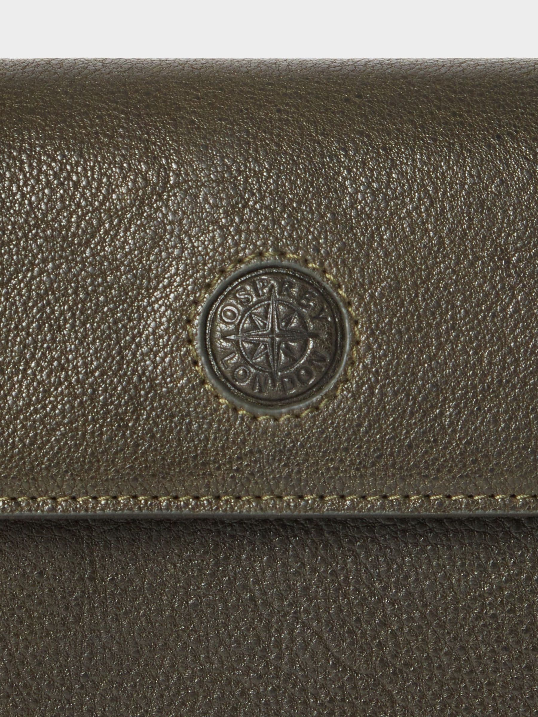 Osprey London green leather Compass travel wallet, imported from the UK