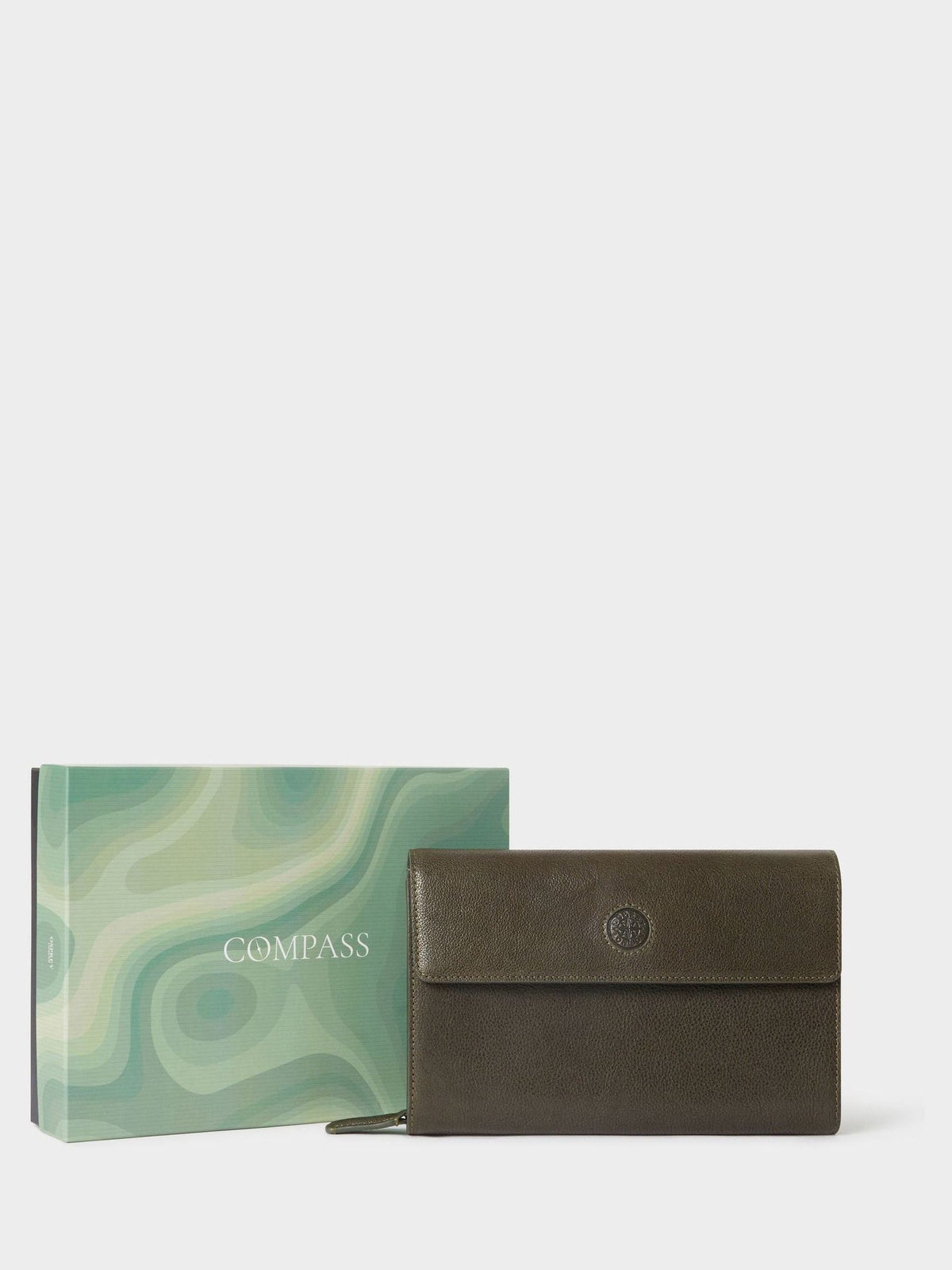 Osprey London green leather Compass travel wallet, imported from the UK