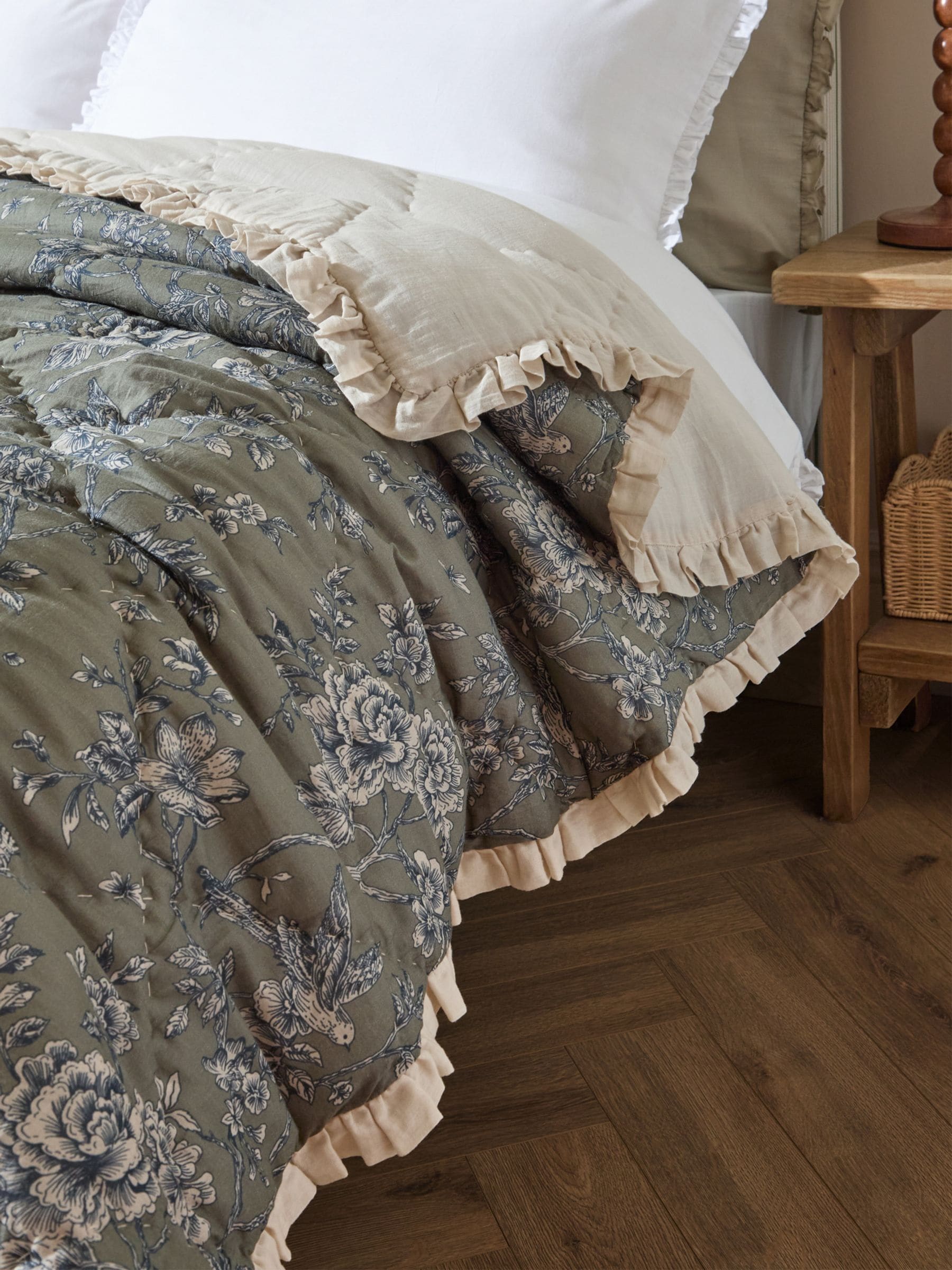 Wylder Moss Hermione floral quilted ruffle bedspread, British brand