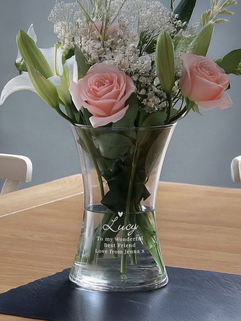 PMC personalised heart-shaped glass vase, imported from the UK