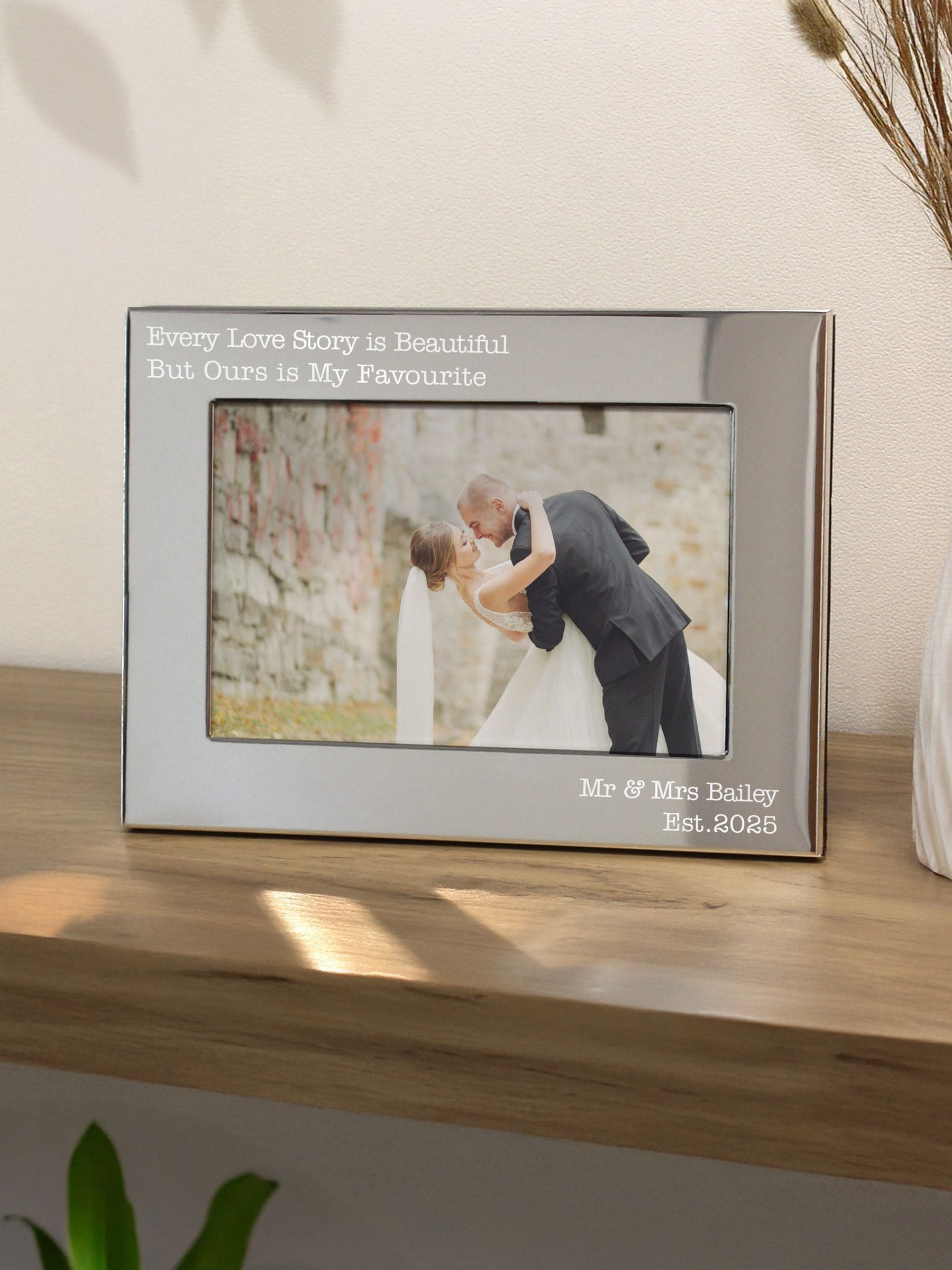 PMC personalised silver photo frame 5x7 landscape (British brand)