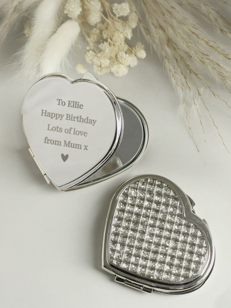 PMC heart-shaped diamante compact mirror small, imported from the UK