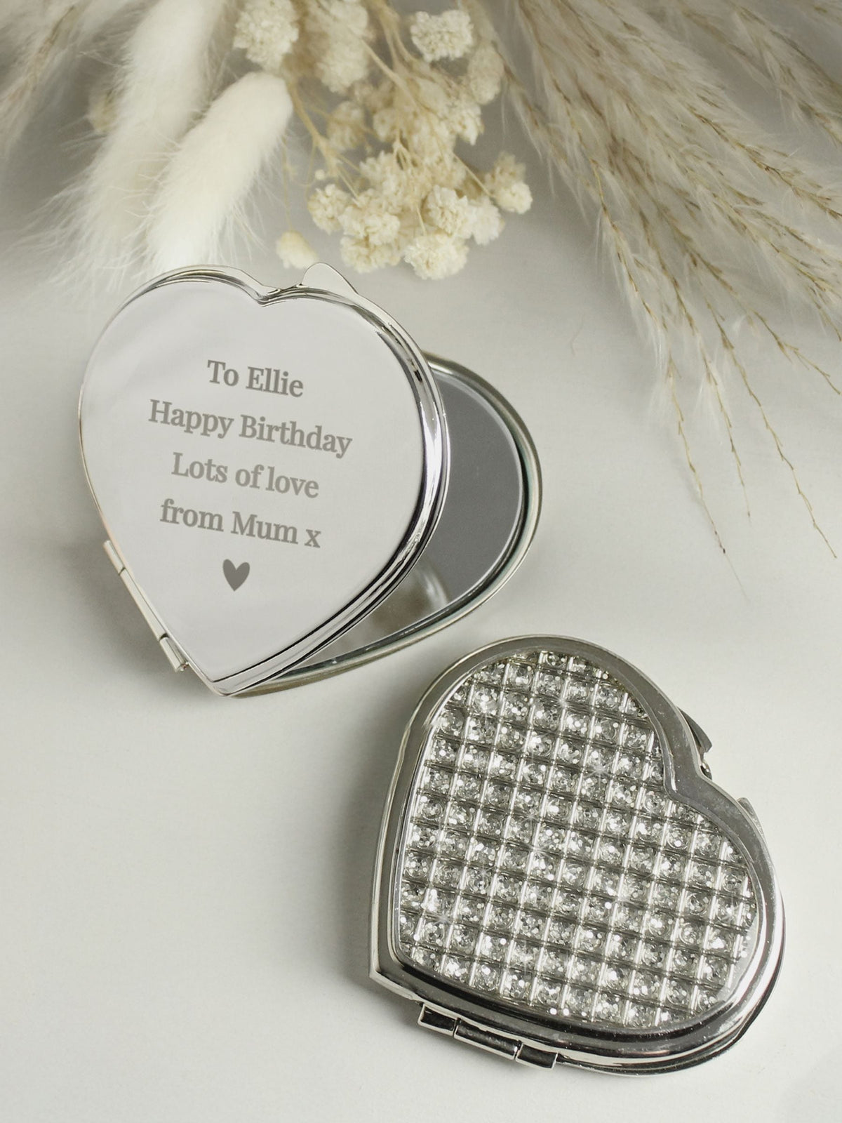 PMC heart-shaped diamante compact mirror small, imported from the UK