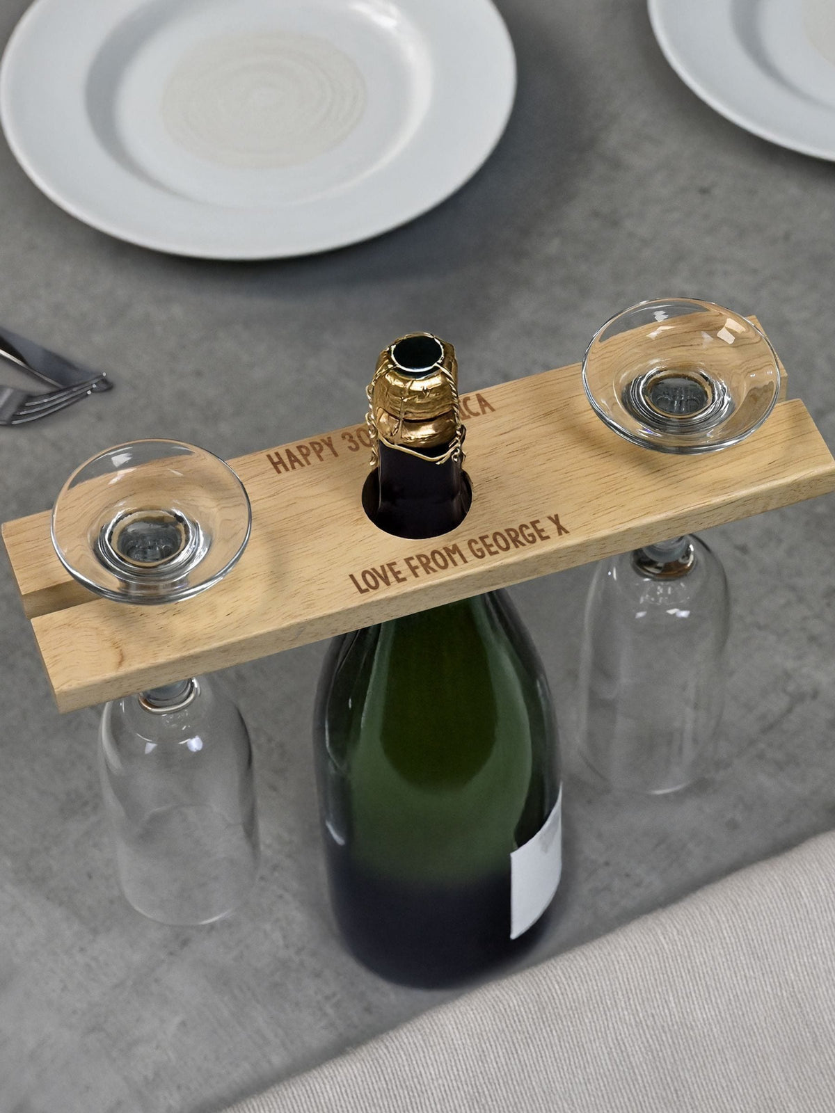 PMC personalised wine glass and bottle holder - British product