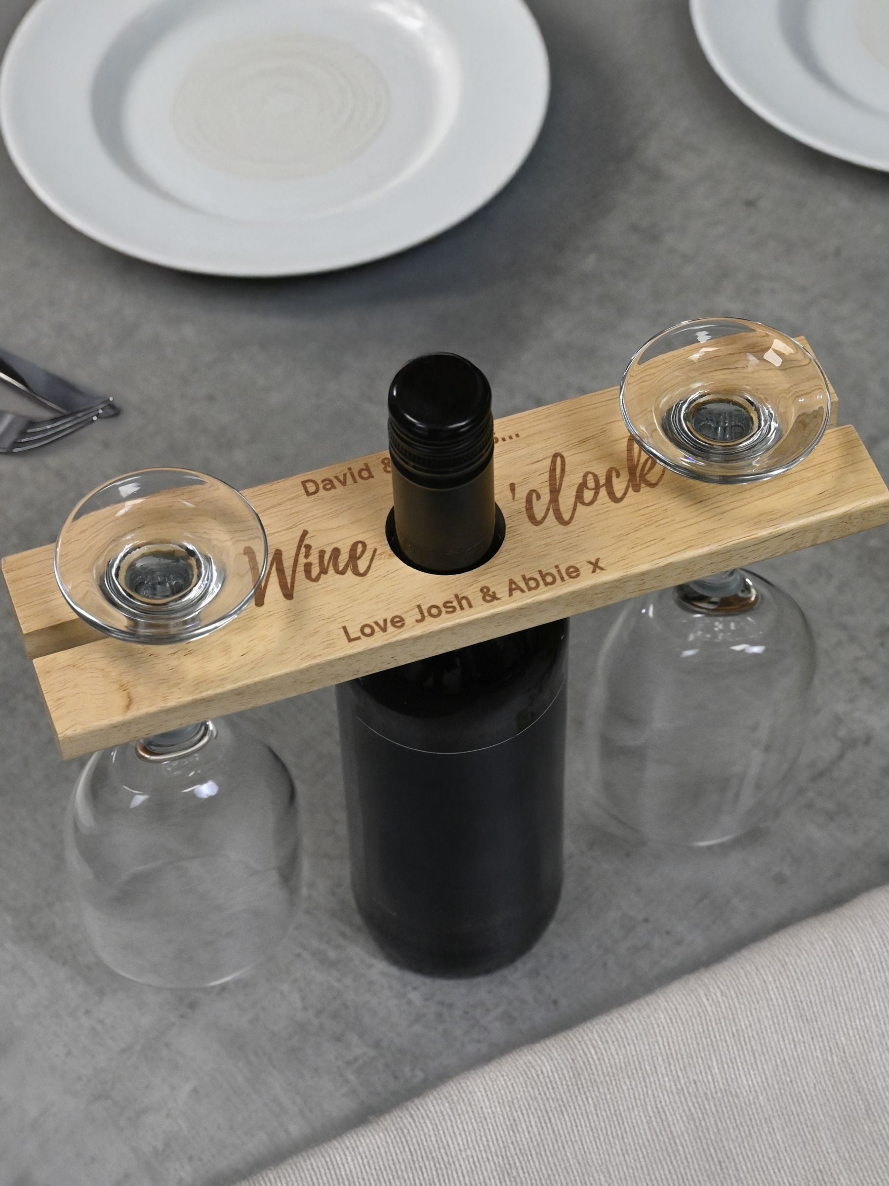 PMC personalised Wine O'clock glass and bottle holder, imported from the UK