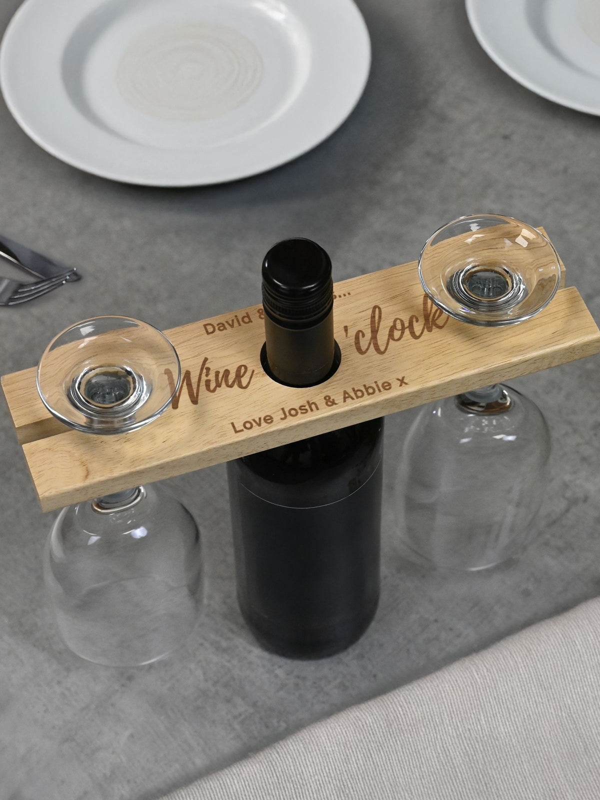 PMC personalised Wine O'clock glass and bottle holder, imported from the UK