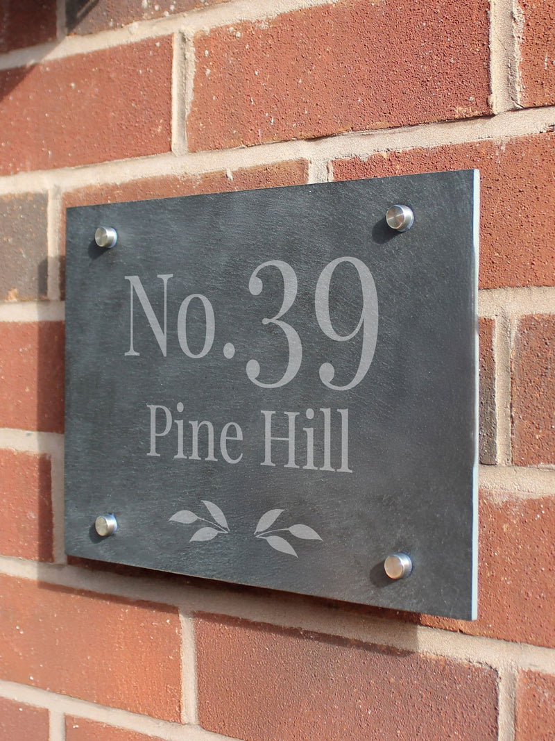PMC personalised leaf slate house sign, UK version