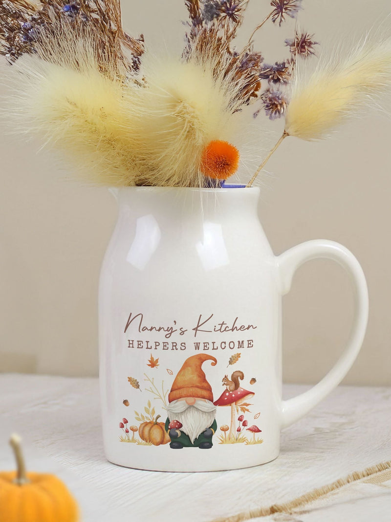 PMC personalised autumn gonk ceramic jug vase, UK version