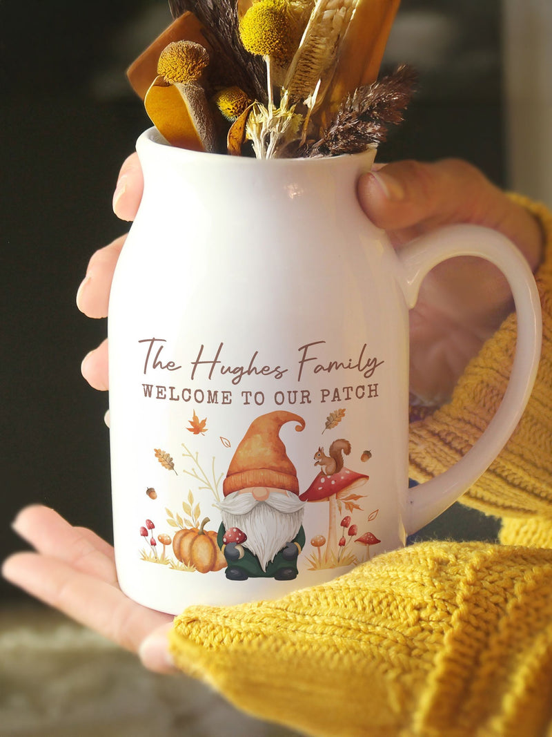 PMC personalised autumn gonk ceramic jug vase, UK version