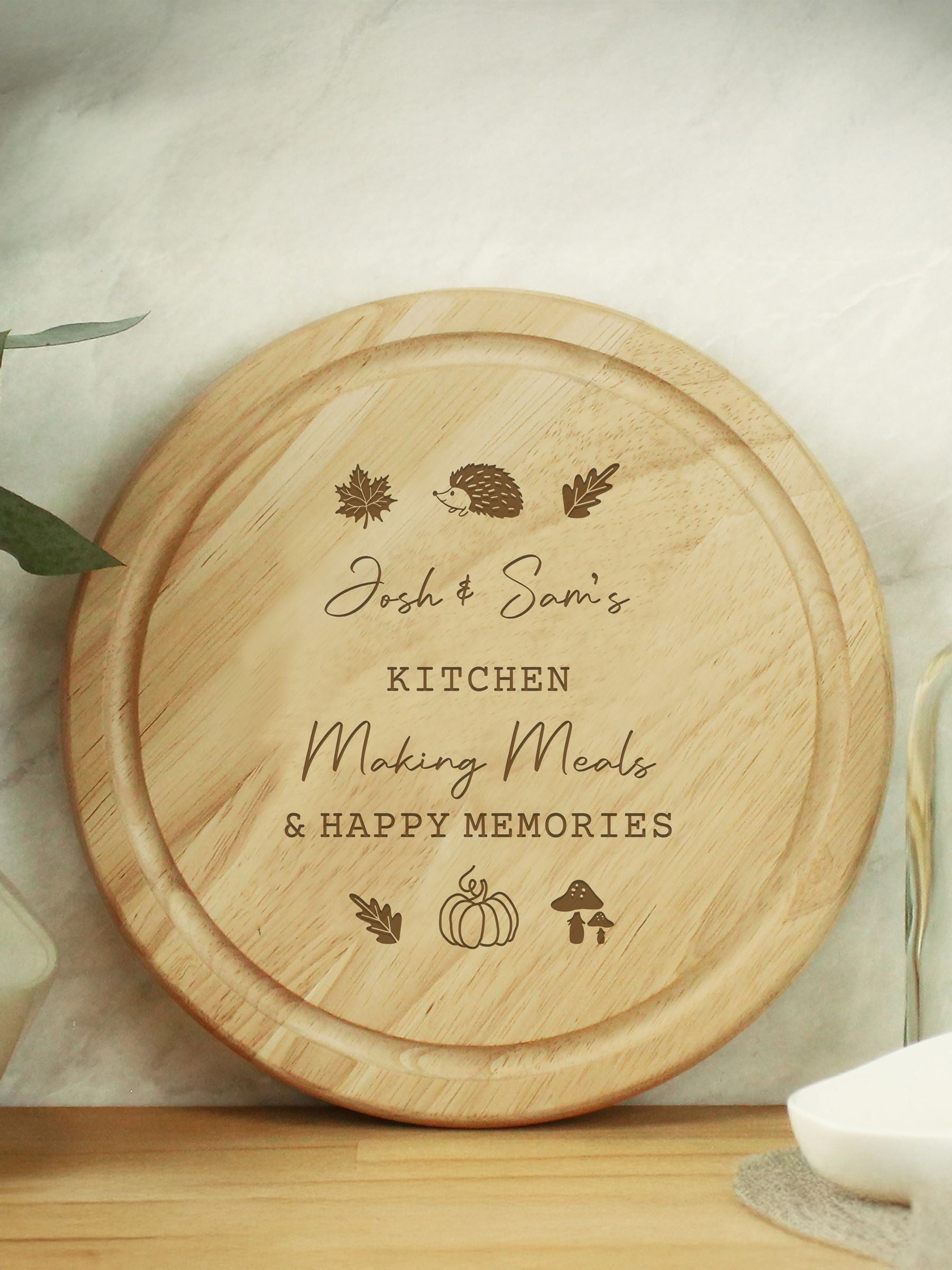 PMC Personalised Autumn Wooden Chopping Board, UK version
