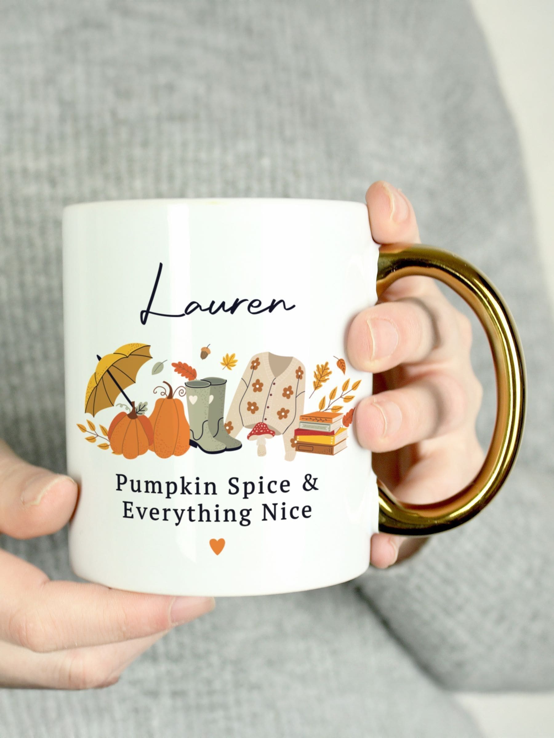 PMC personalised pumpkin mug gold handle ceramic (British brand)