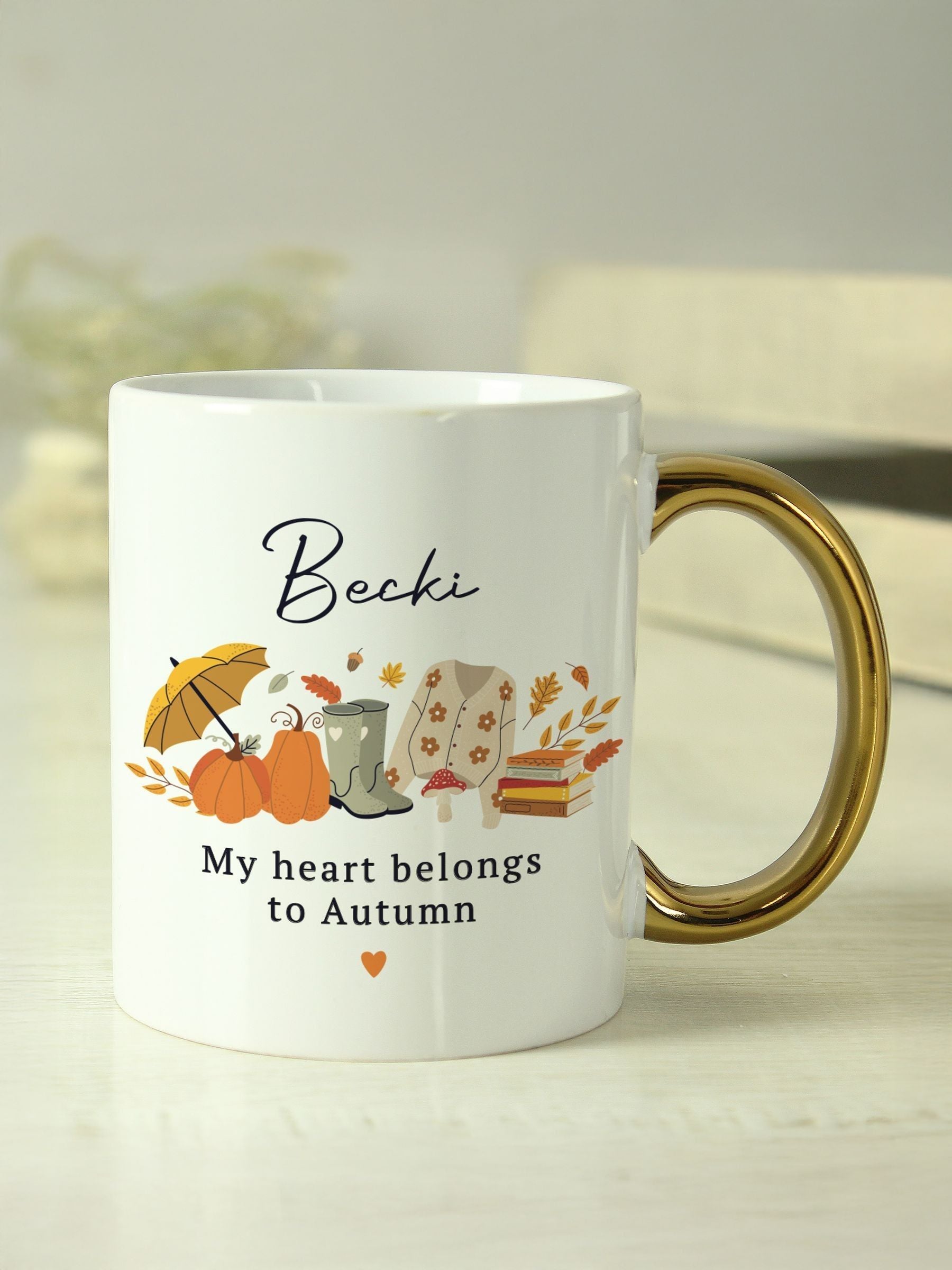 PMC personalised pumpkin mug gold handle ceramic (British brand)