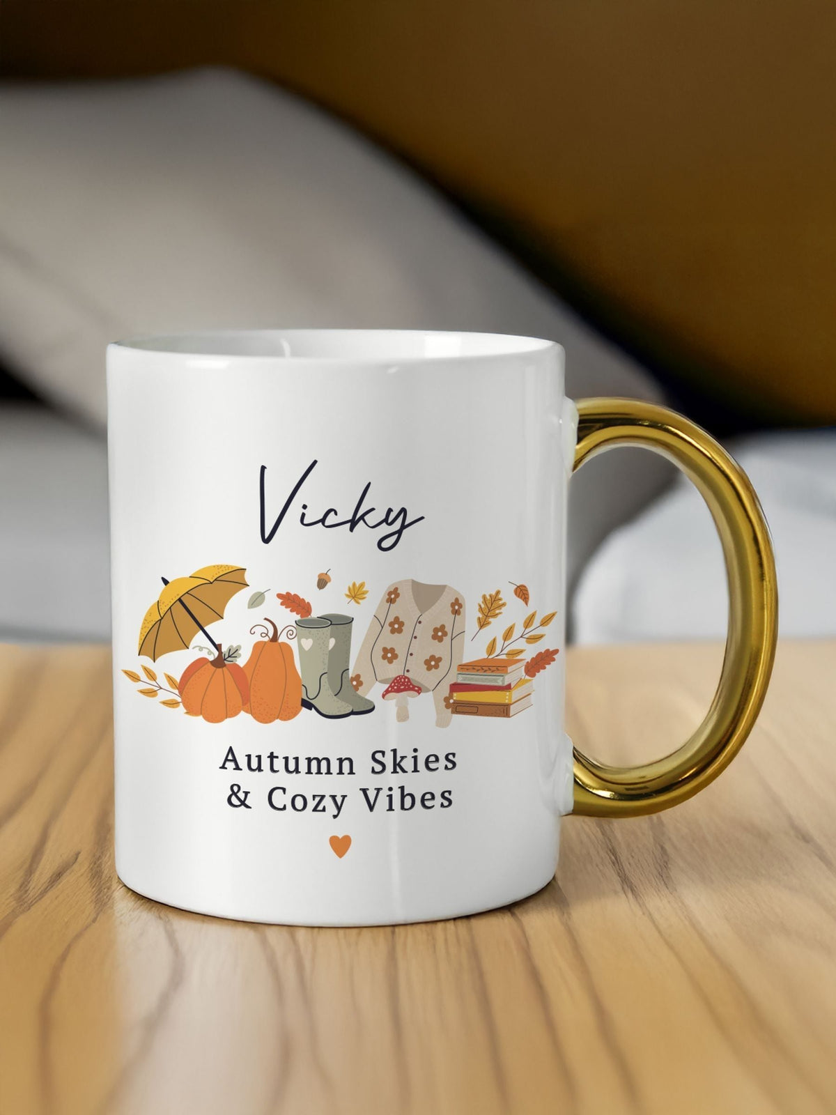 PMC personalised pumpkin mug gold handle ceramic (British brand)