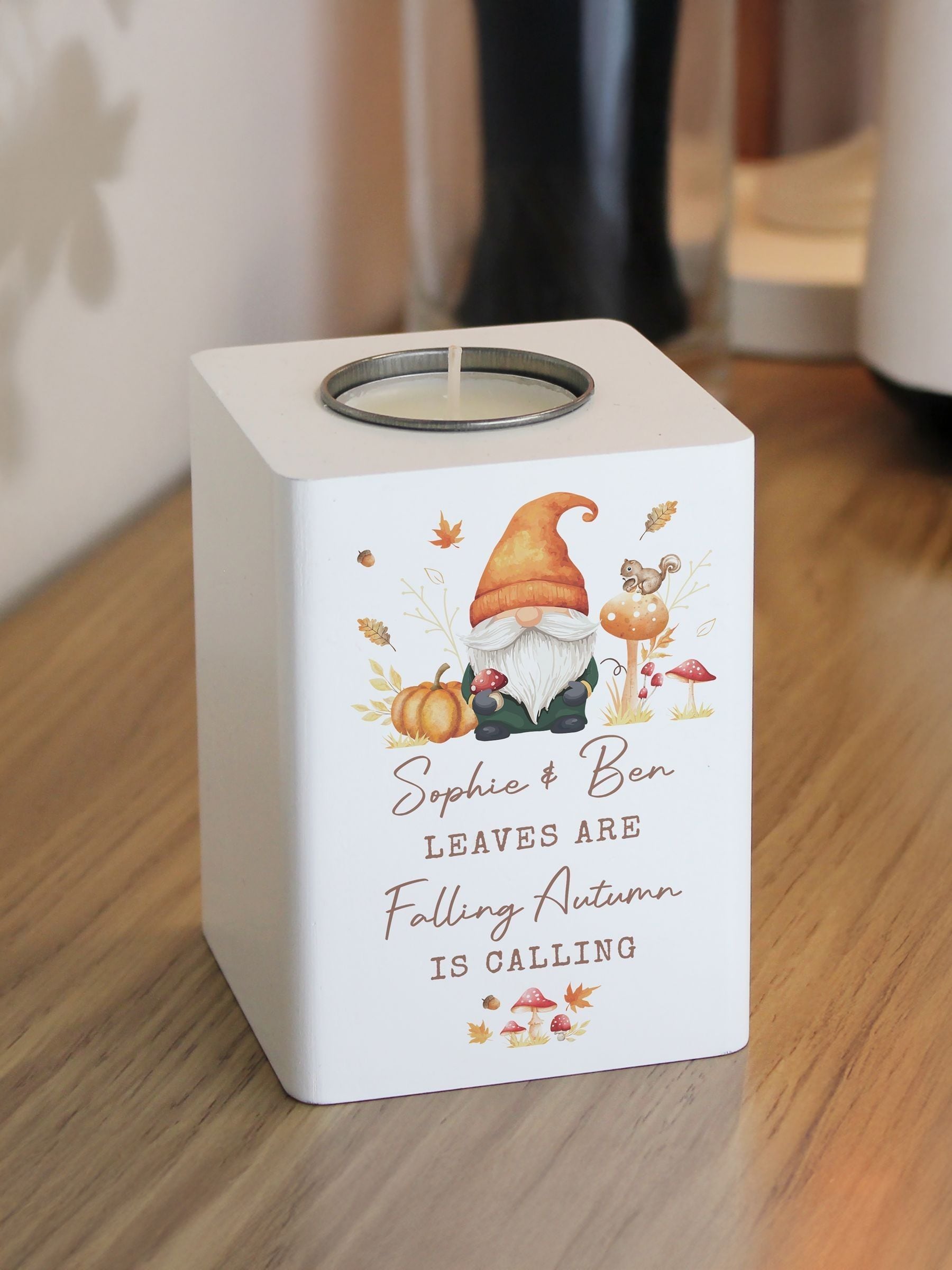 PMC autumn gonk wooden tealight holder - British product