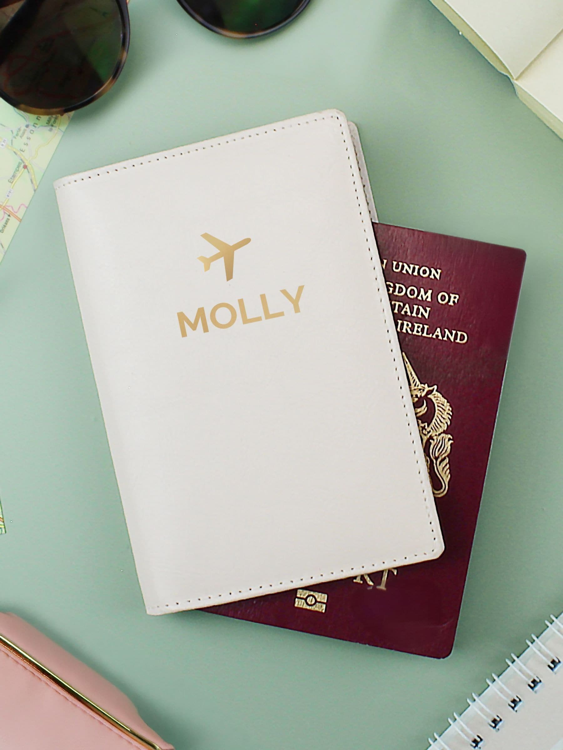PMC personalised passport holder gold plane, imported from the UK