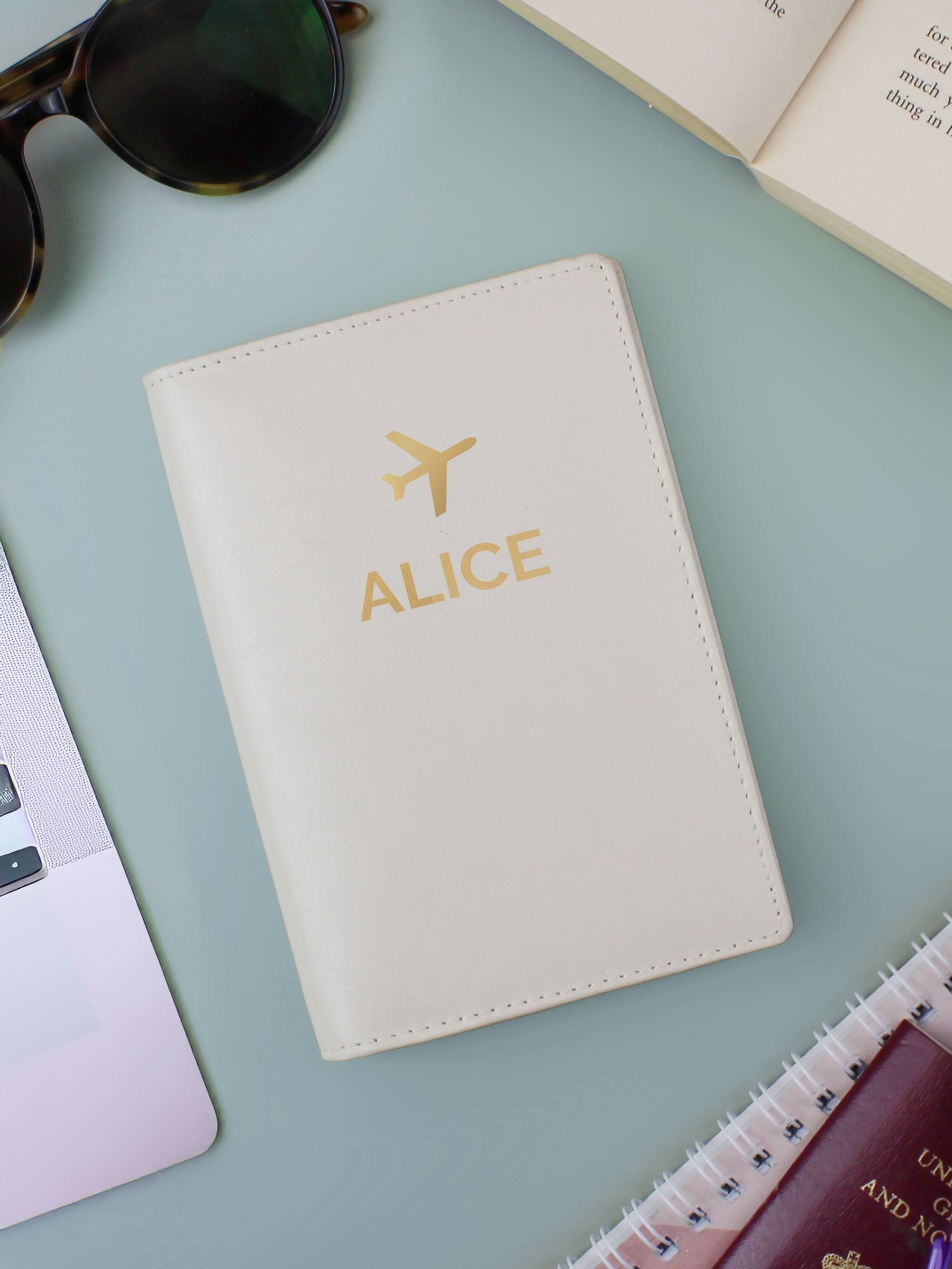 PMC personalised passport holder gold plane, imported from the UK
