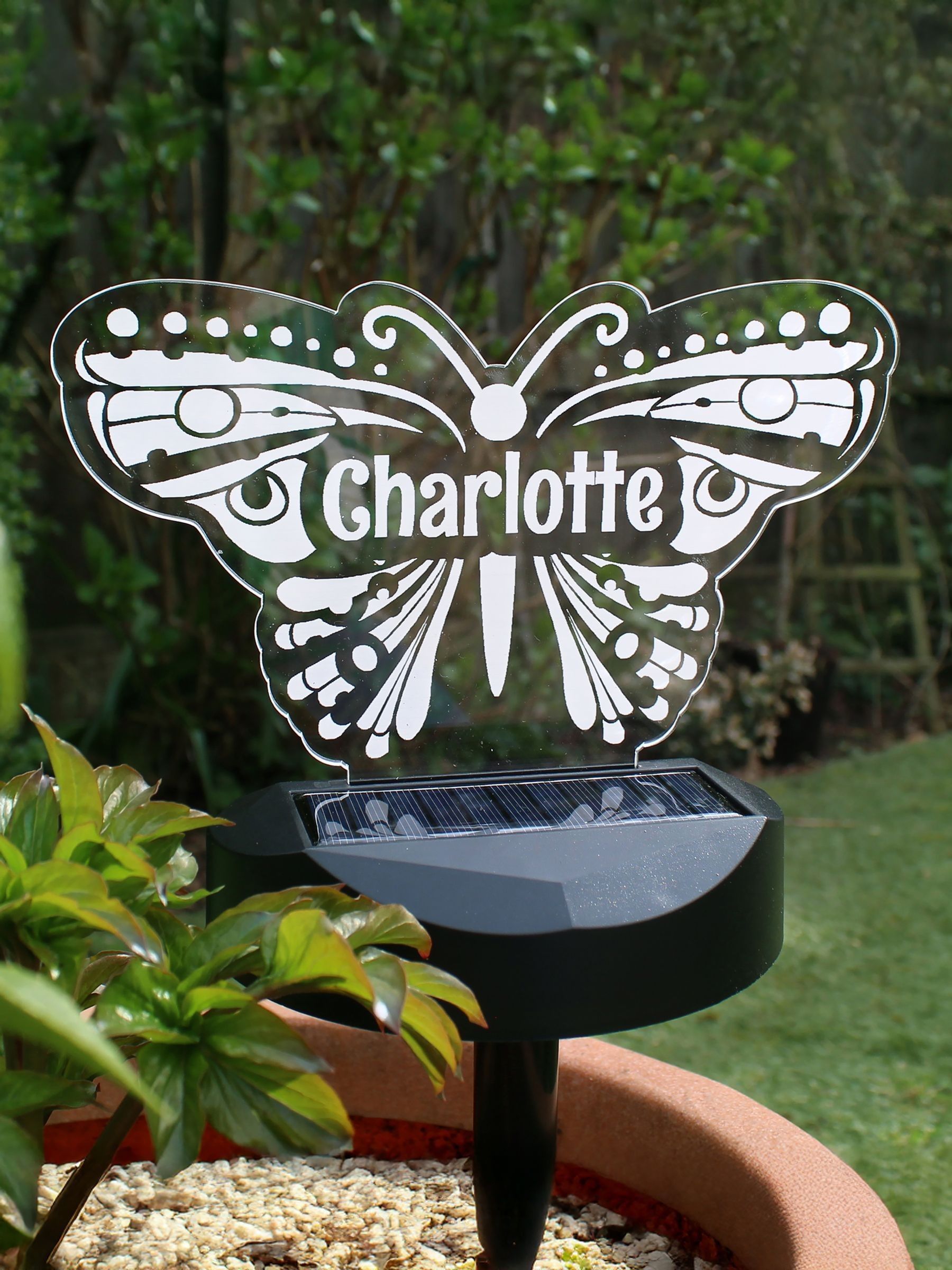 PMC butterfly solar light with personalisation, British product